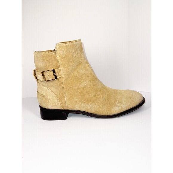 Talbots Tish  Ankle Boots Buckle Bootie Beige Suede Leather Zip Low Block Heel 8 - Picture 13 of 16